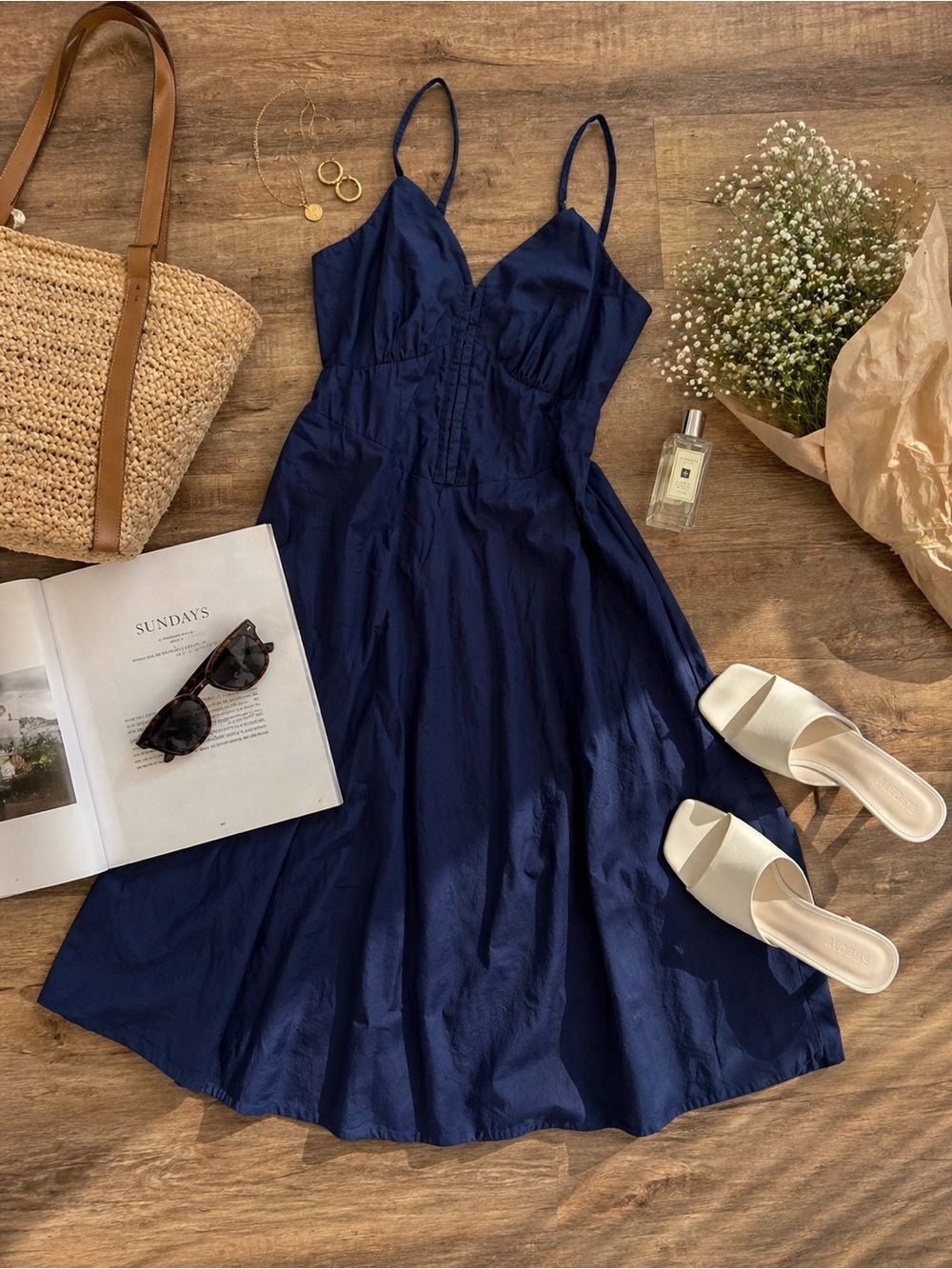 Sincerely Jules Navy Spaghetti-Strap Midi Dress